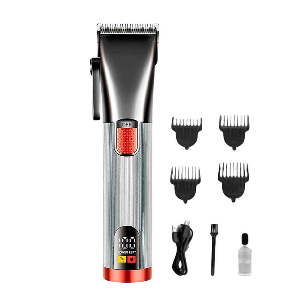 Máquina De Cortar Cabelo E Barba Profissional Hipoalergênica Com Tela LCD E 4 Pentes