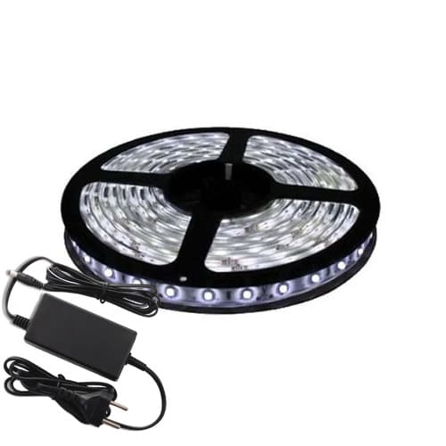 Fita Led 5050 Branco  Frio 6000K 5 metro Com Silicone prova D’água com fonte 12v