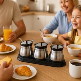 Conjunto 3 Unidades Vasilha Pote Recipiente Inox Suporte Colher Conserva Tempero Condimentos Vidro