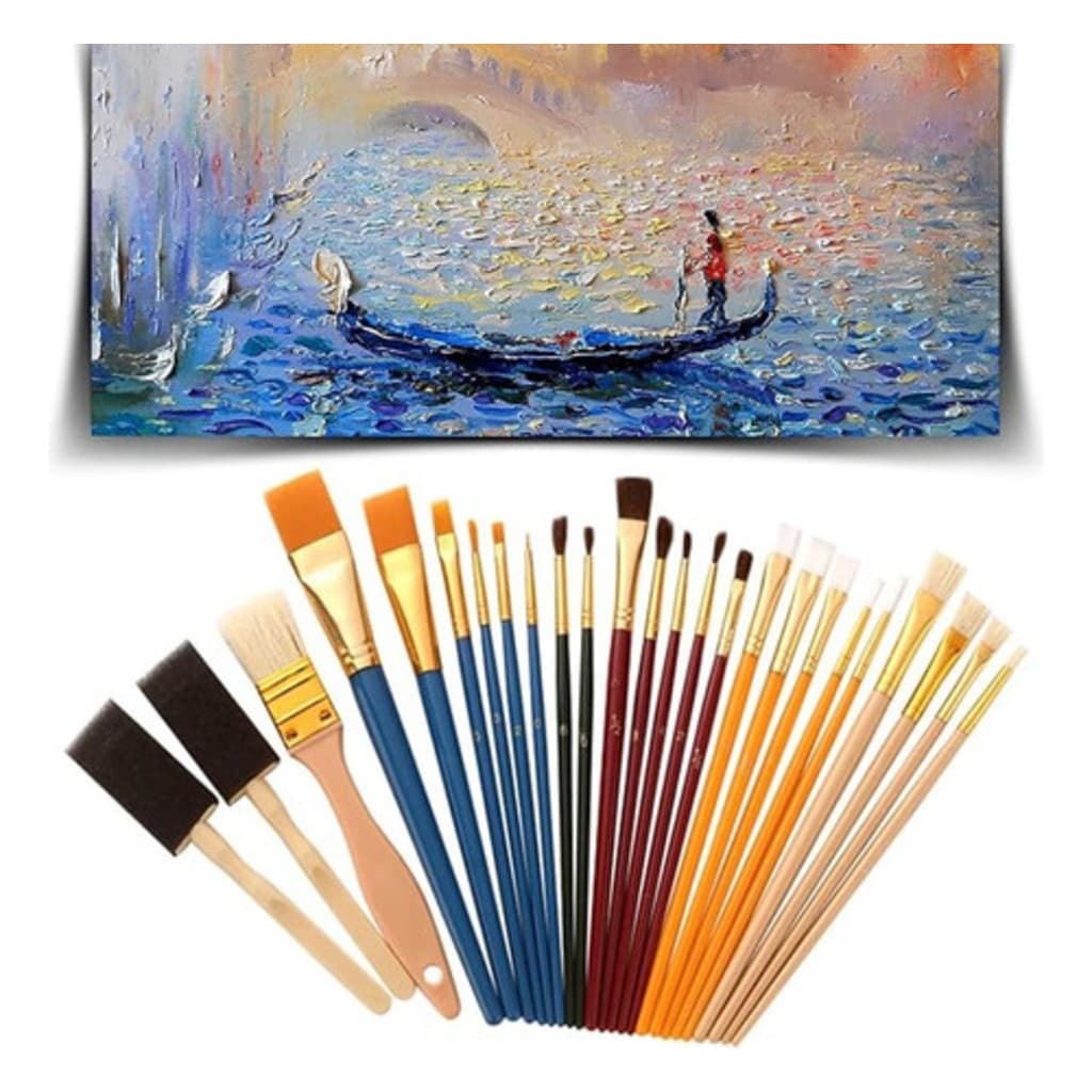Kit 25 Pincéis Para Pintura Artística Aquarela Acrílico Óleo Profissional Artesanato