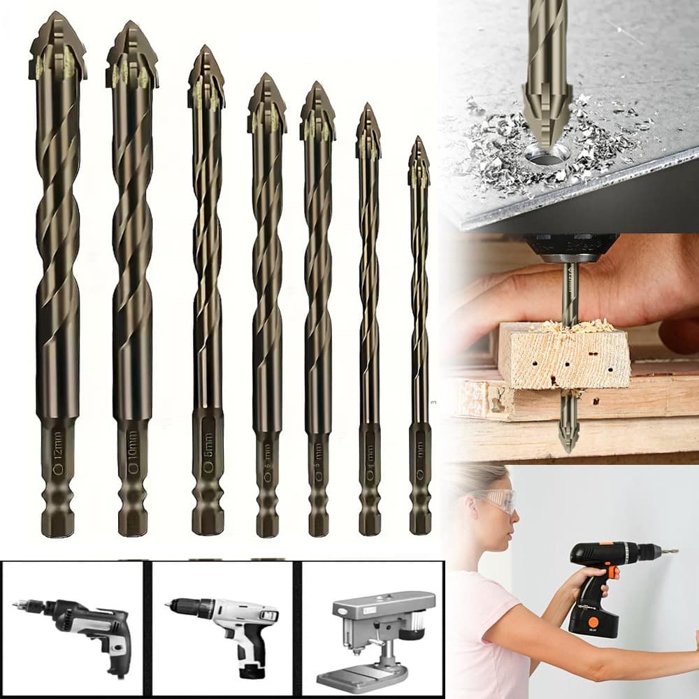 Conjunto De Brocas Serrilhadas De Quatro Gumes – Ideal Para Pedra , Vidro , Concreto E Madeira (7 Contagens , 6-12 Mm)