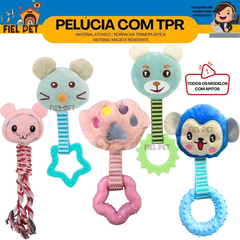 Brinquedo para Cachorro Pet Mordedor Pelúcia c/ Apito e Borracha Pet Mart