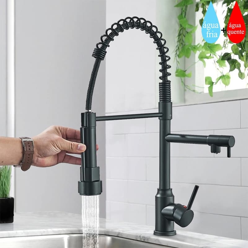 Bagas De Coelho Gourmet De Aço Inoxidável , Água Quente E Fria , Monocomando Com Spray Extensor
