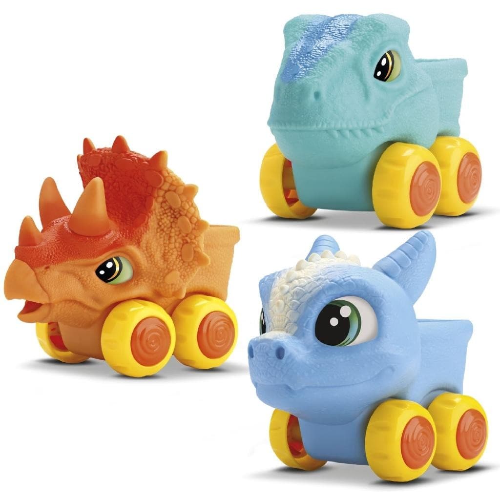 Kit 3 Carrinhos Soft Cars Mordedor Para Bebê Mini Truck Dinossauro e Dragão - Bambola