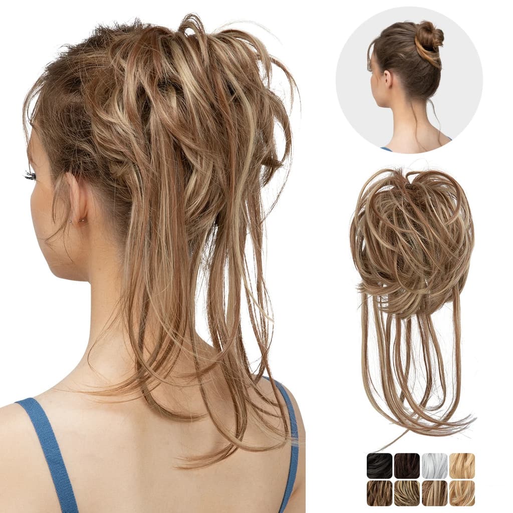 Elástico Sintético Encaracolado Bagunçado Coque Hairpieces Scrunchie Preto Loiro Marrom Natural Cabelos Falsos Chignon B