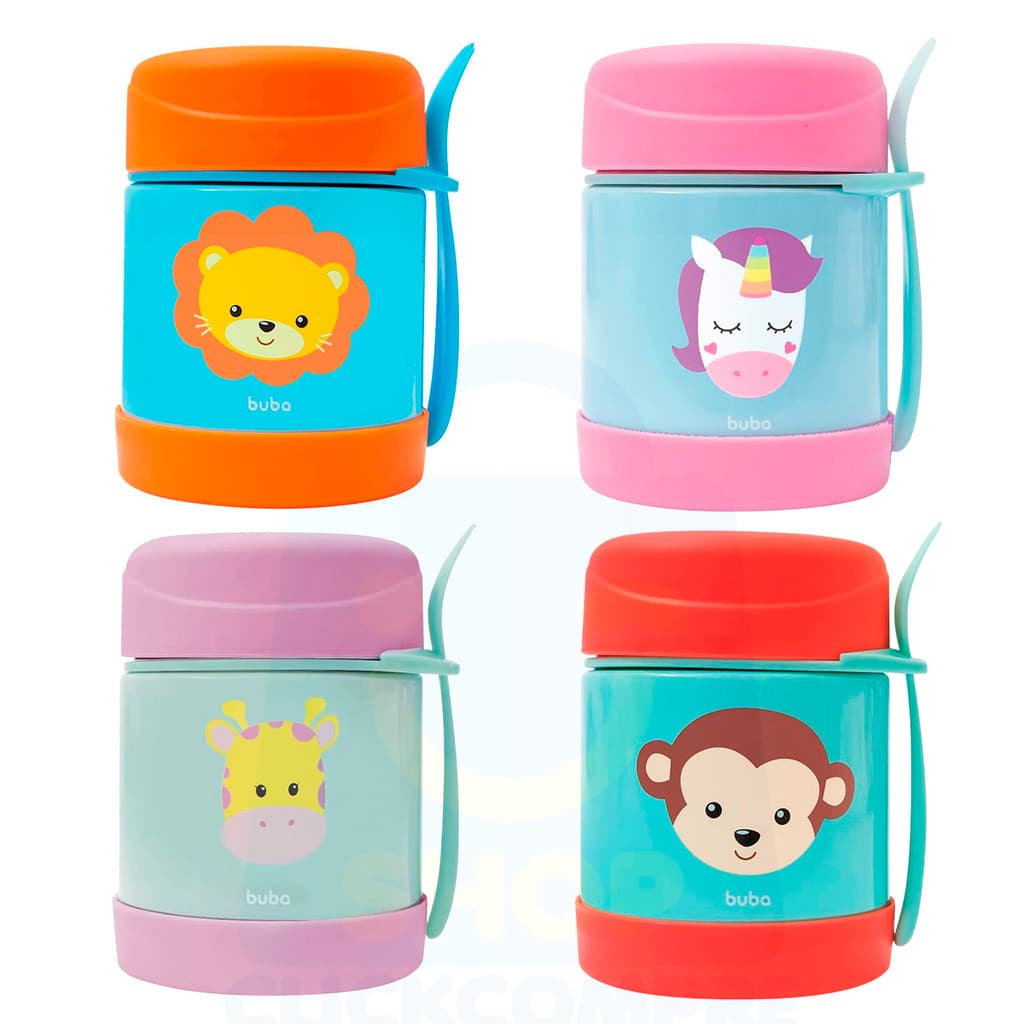Pote Térmico Infantil Bebe Animal Fun Buba Inox Leão / Unicórnio /  Girafa / Macaco