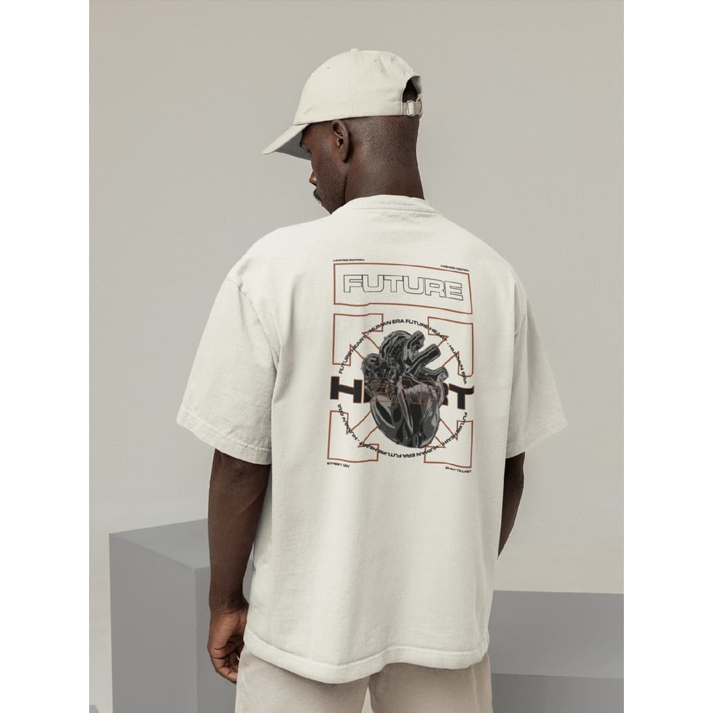 Camisa Camiseta Oversize Streetwear Masculino e Feminino para Treino e Dia a Dia Preto e Off Whte Estampado - FUTURE