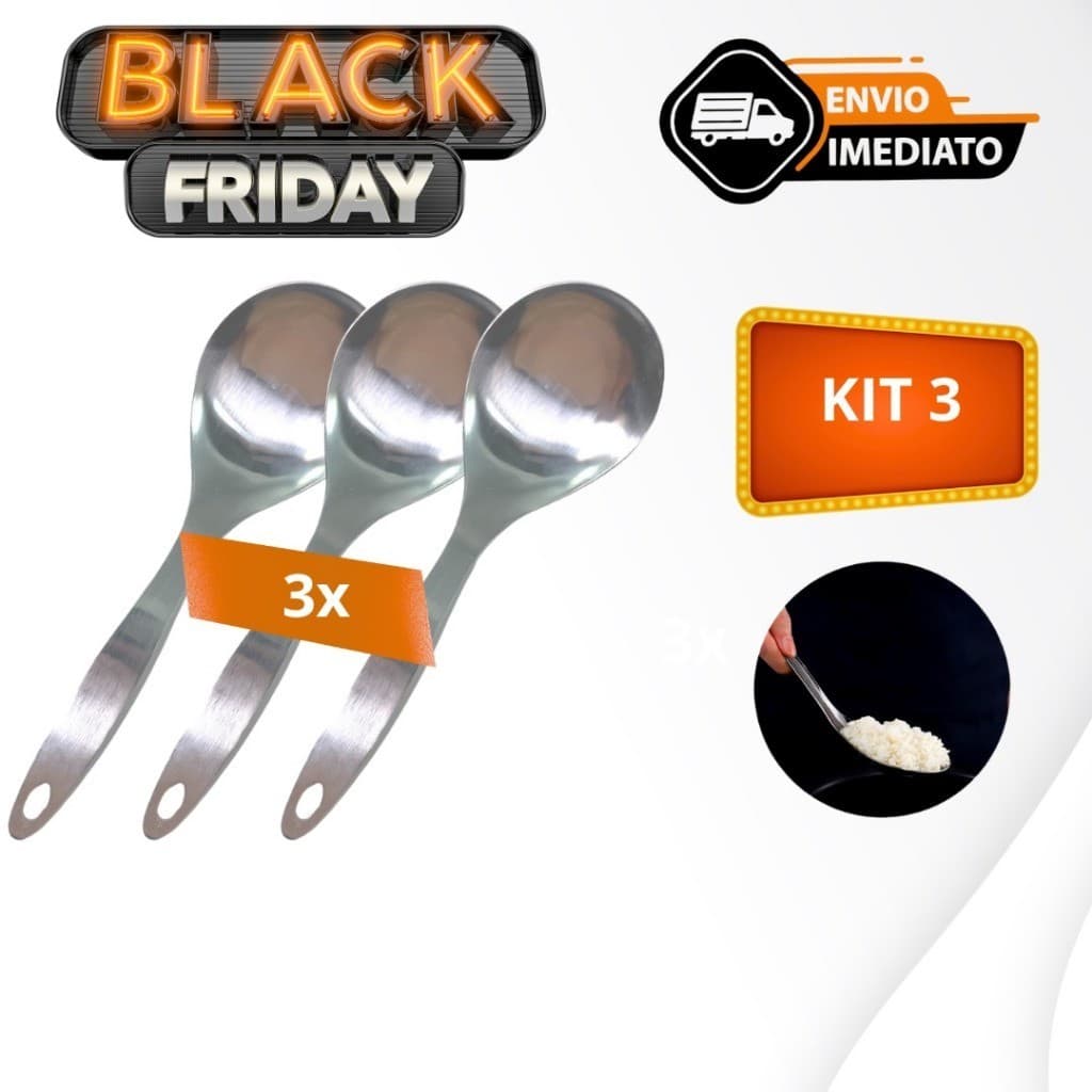 Kit 03 Colher Para Servir Arroz Média 24cm Aço Inox Multiuso