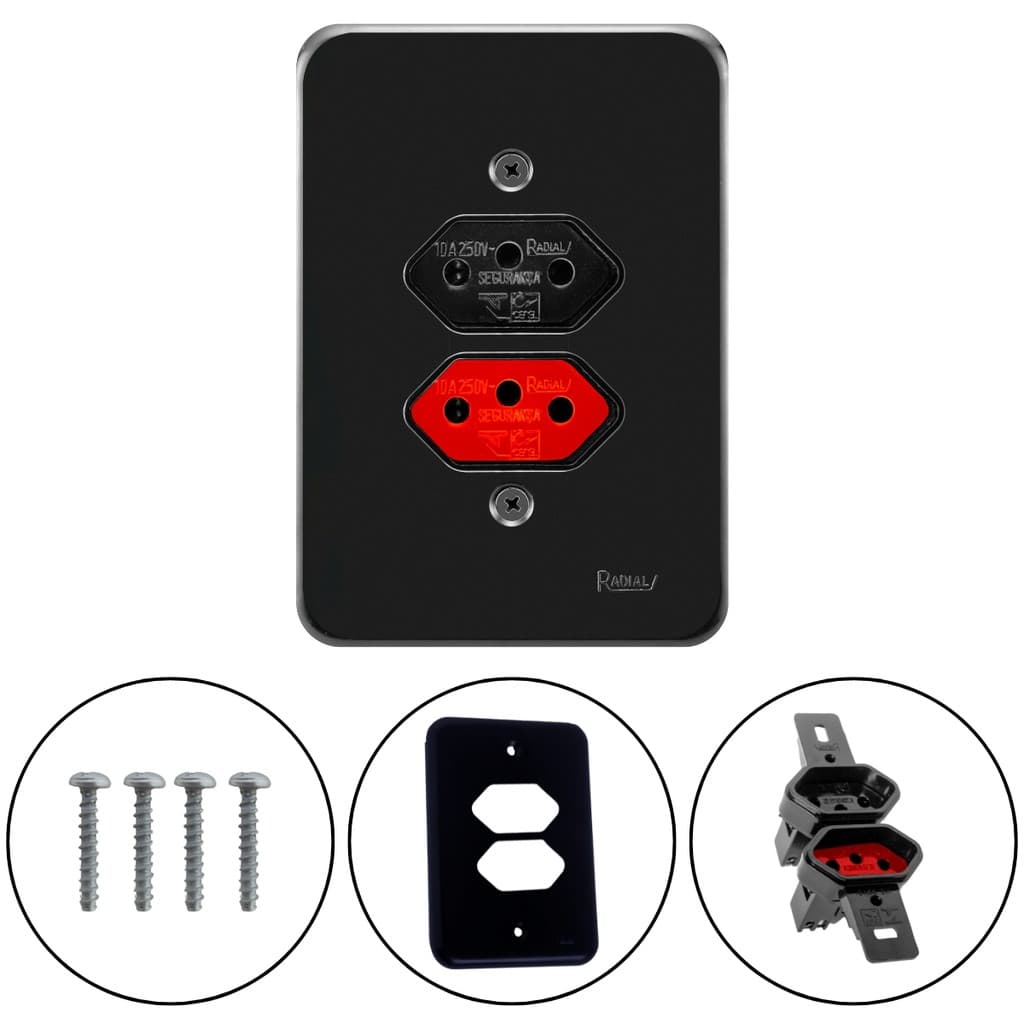 Tomada Dupla 3 Pólos 10a e 20a Linha Pollar Black Radial