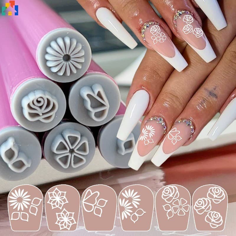 Conjunto De Canetas Para Carimbo De Arte Em Unhas , 6 Unidades , Flores , Ferramentas De Pontilhamento DIY , Placa De Es