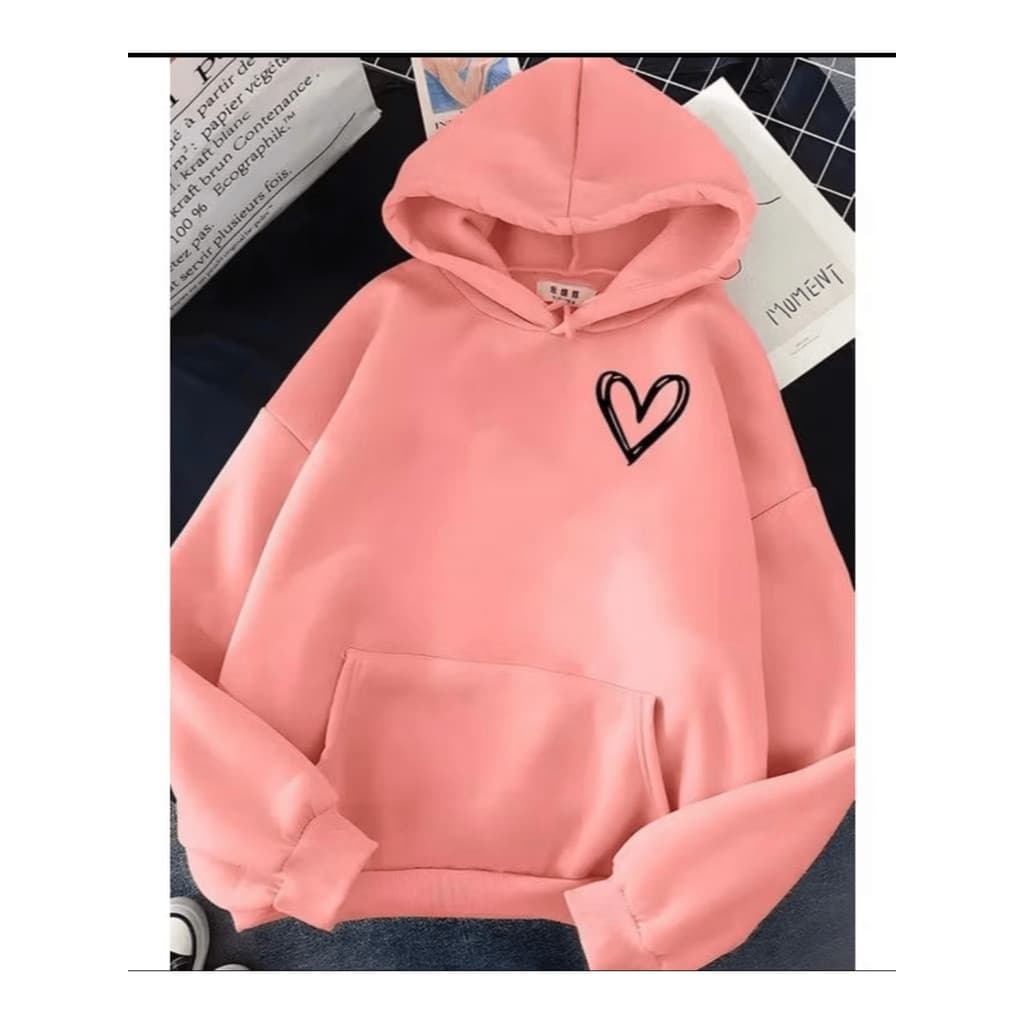 Moletom Feminino Canguru Blusa de Frio Feminina Fofo Moletom De Cora莽茫o estiloso Casaco Estiloso