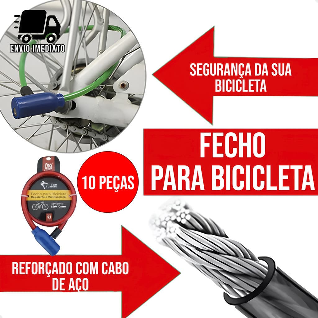 Kit 10 Corrente Cadeado para Bicicleta e Capacete Alta Segurança Trava Antifurto Reforçada Aço