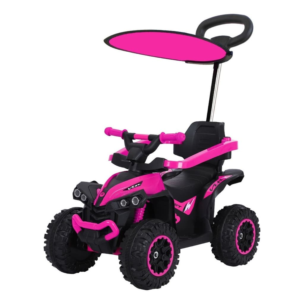 Carrinho Passeio Infantil Criança Quadriciclo Eletrico Infantil 6v Capota Haste Som USB Buzina Farol Rosa