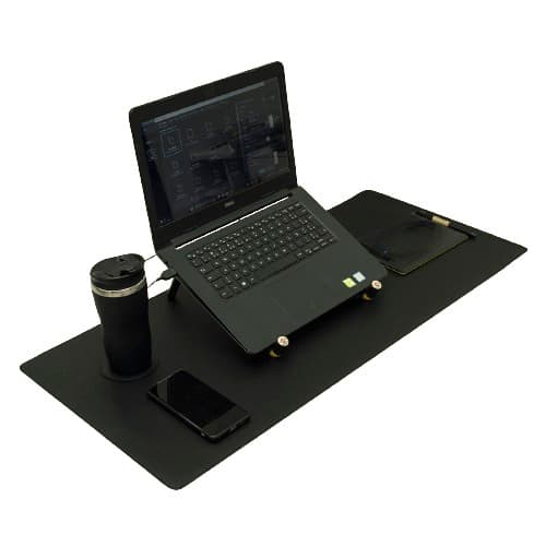 MousePad Couro Sintético Premium + Porta Copo Grátis Brinde Meda DeskPad Grande Pequeno Preto
