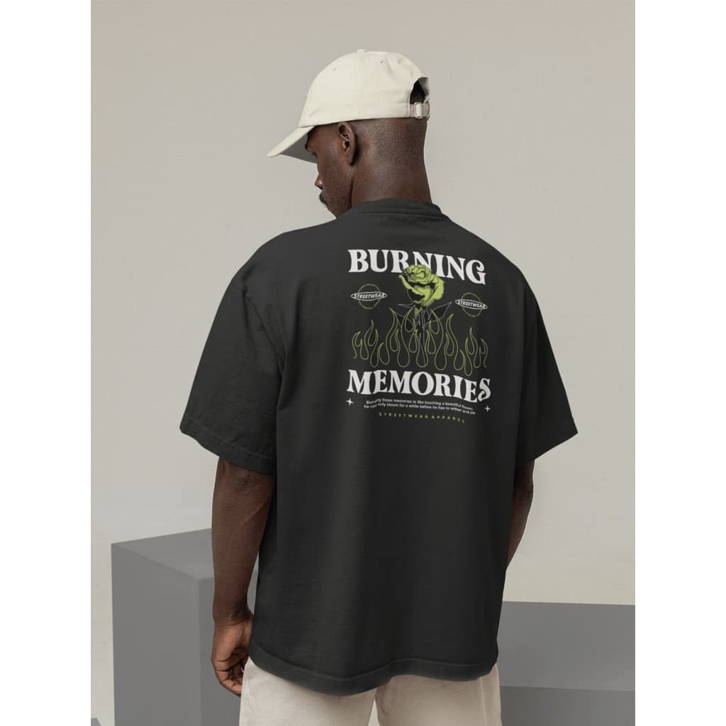 Camisa Camiseta Oversize Streetwear Masculino e Feminino para Treino e Dia a Dia Preto e Off Whte Estampa BURNING