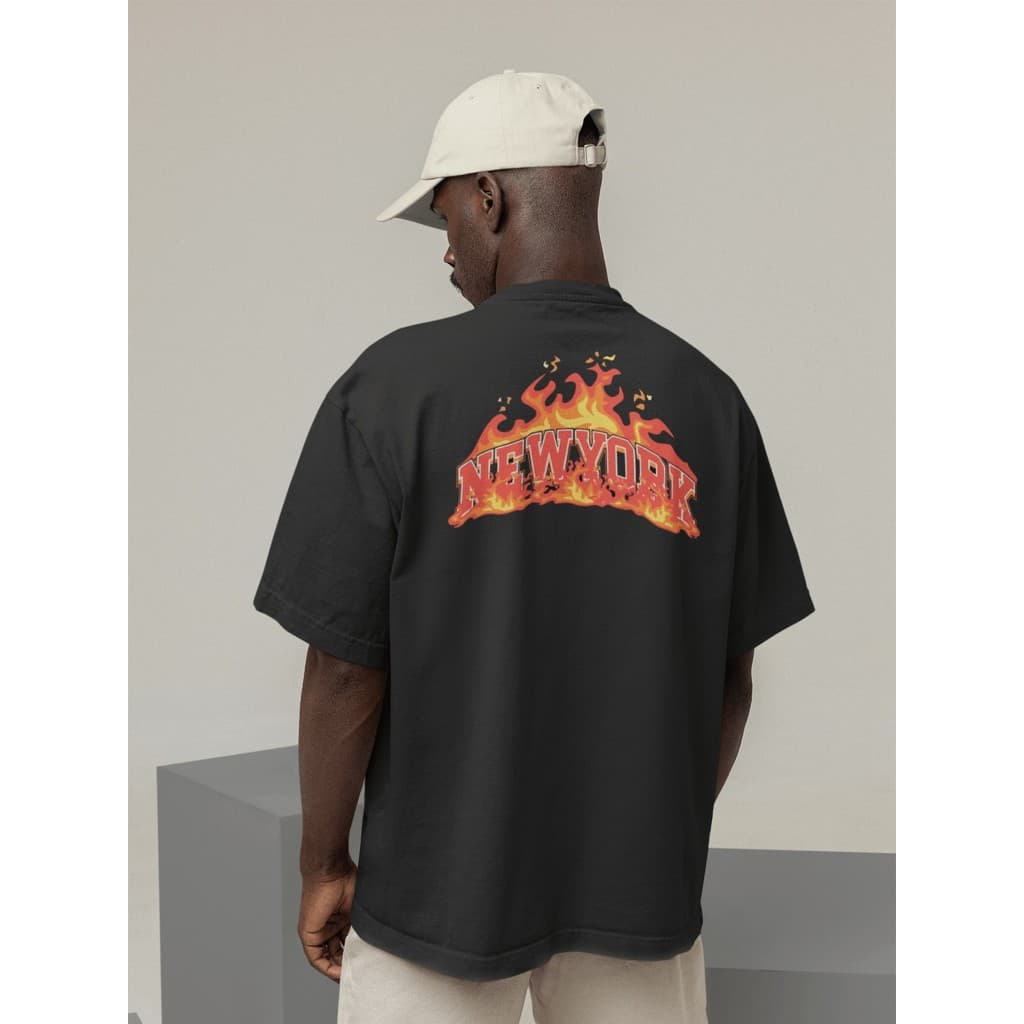 Camiseta Oversize Streetwear Masculino e Feminino 100% Algodão Treino e Dia a Dia Preto e Off Whte Estampado - NEW YORK