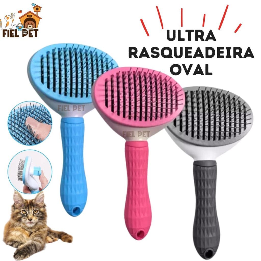 Rasqueadeira Pet Escova Tira Pelos Profissional Cachorro Gatos Botão Cerdas De Aço