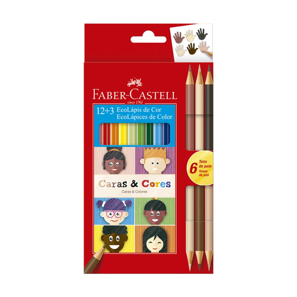 Lápis de Cor EcoLápis Caras e Cores 12 Cores + 3 Lápis Tons de Peles FABER-CASTELL