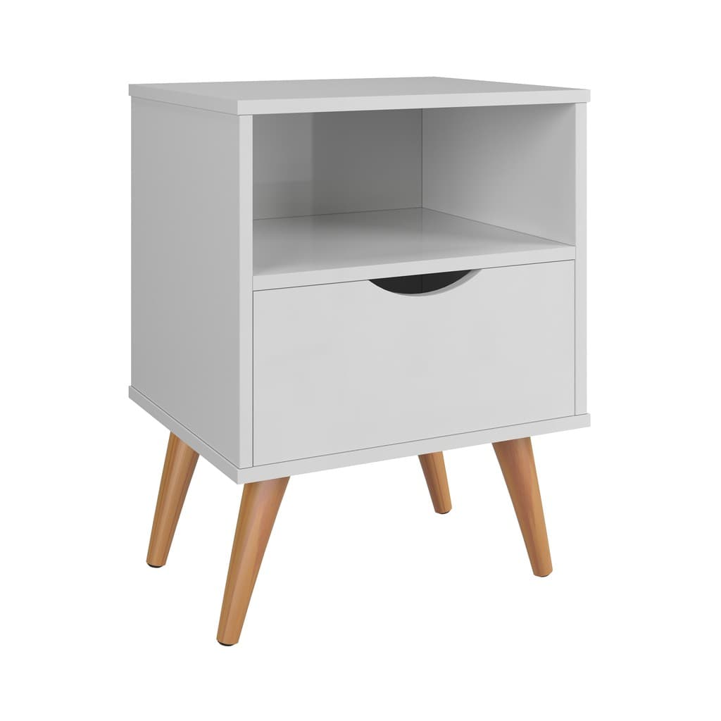 Mesa de Cabeceira 01 gaveta Grécia com Pés palito para quarto organizador nicho - Branco - Prado móveis