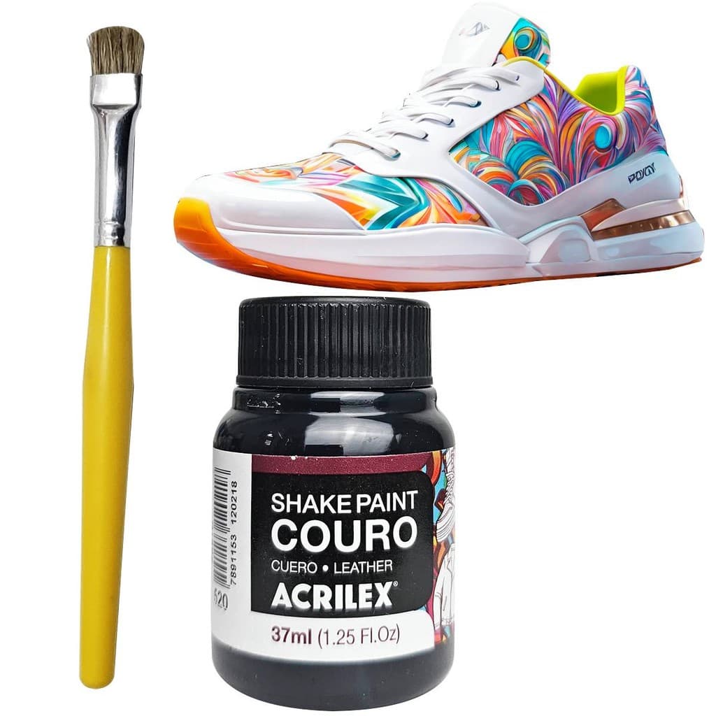 tinta para tenis, couro, tecido shake paint e pincel premium