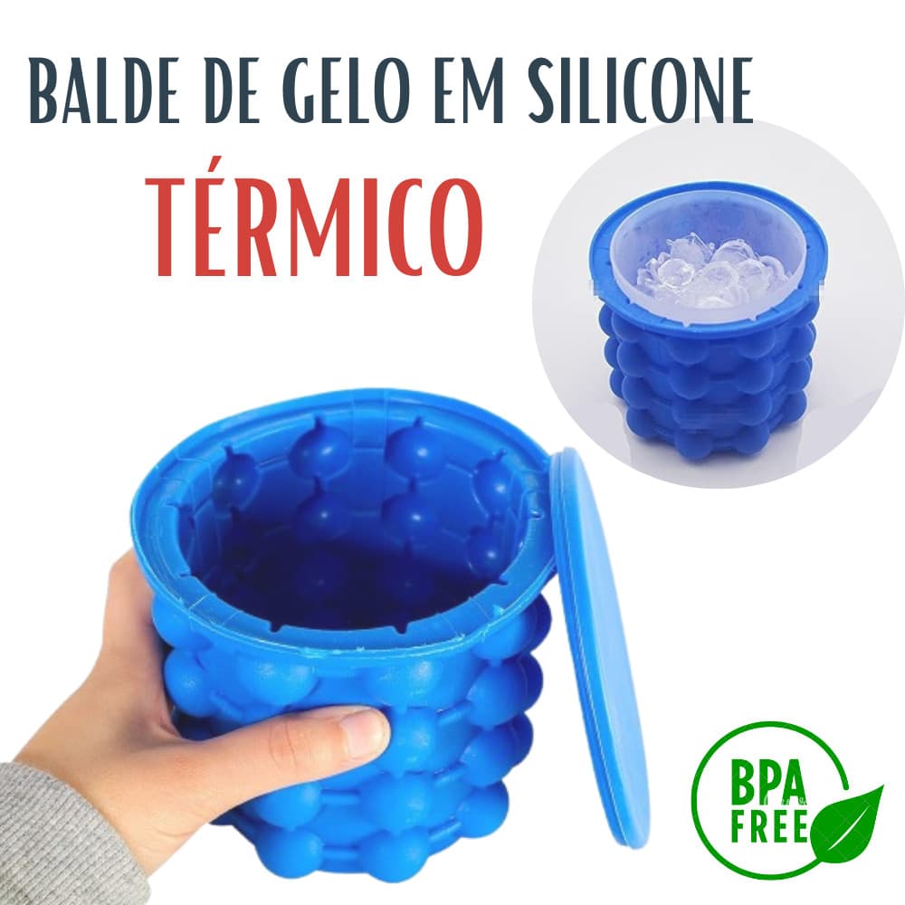Balde de Gelo Silicone Térmico 2 em 1 Portátil