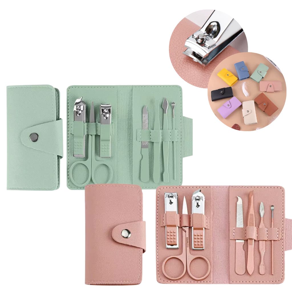 2 Kit C/ 7 Peças Completo Cortador De Unha Cutícula Pinça Tesoura Lixa Manicure Com Estojo