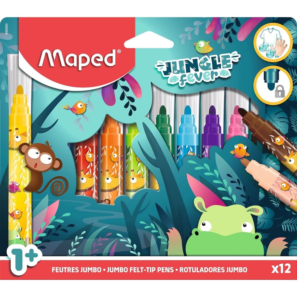Caneta Canetinhas Hidrográfica Infantil Lavável Maped 12 Cores Grossa e Segura