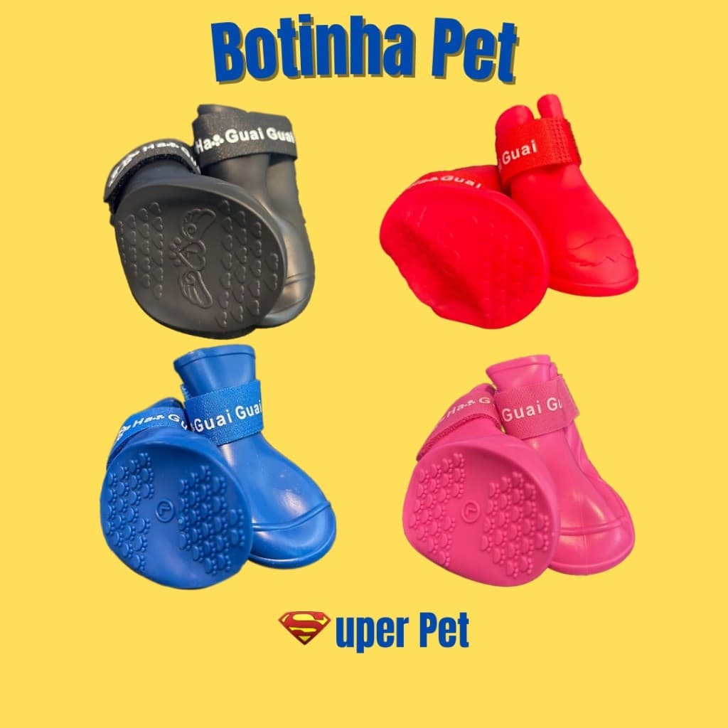 Kit 4 Bota de Borracha Protetora de Patas Patinha Botinha de Silicone Sapato À Prova D'agua Sapatinho Para Cão Cachorro