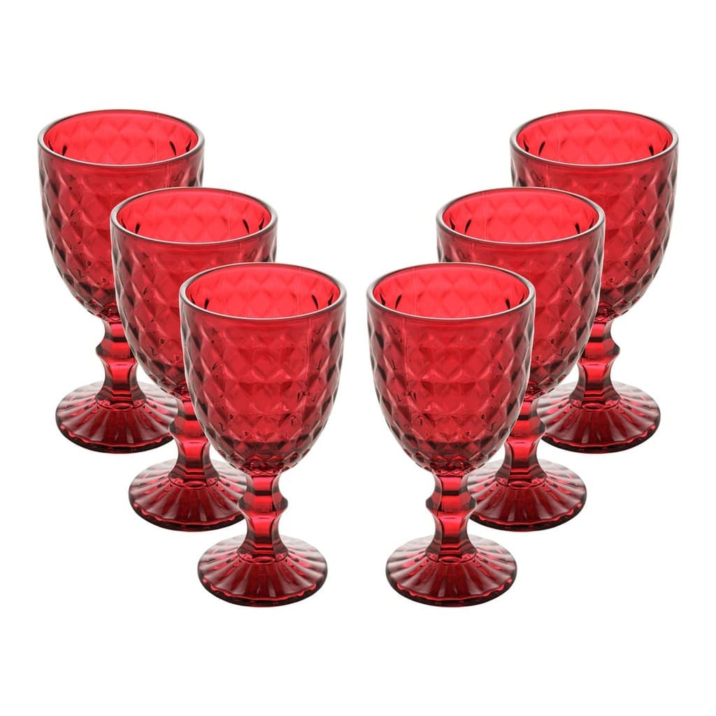 Conjunto 6 Taças de Água De Vidro Roman Vermelho 345Ml - Wolff