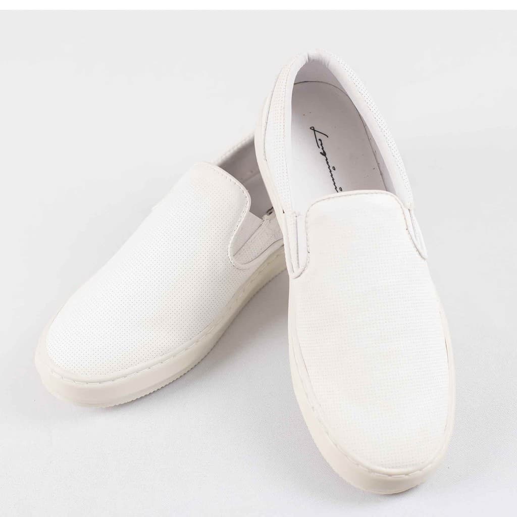 Sapatênis Slip On Longuinni Couro Furadinho Branco