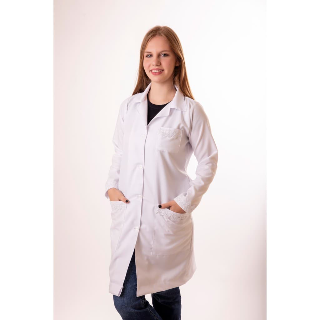 Jaleco Feminino Profissional Gabardine Bordado Inglês - Conforto e Durabilidade Enfermagem/Fisio