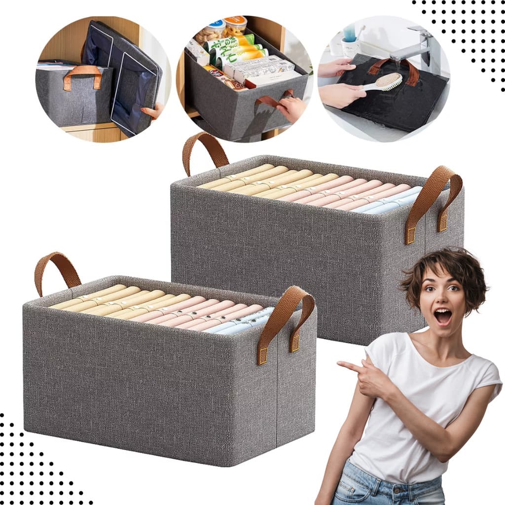 Cesto Organizador Dobrável 25L Alça Caixa Multiuso Guarda-Roupa Armários de Brinquedos Durável.
