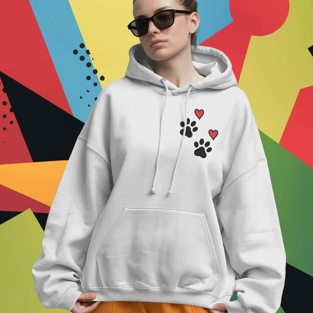 Moletom Feminino Blusa de Frio Casaco Com Capuz Estampado Cachorro Coração Patinhas Moda Inverno