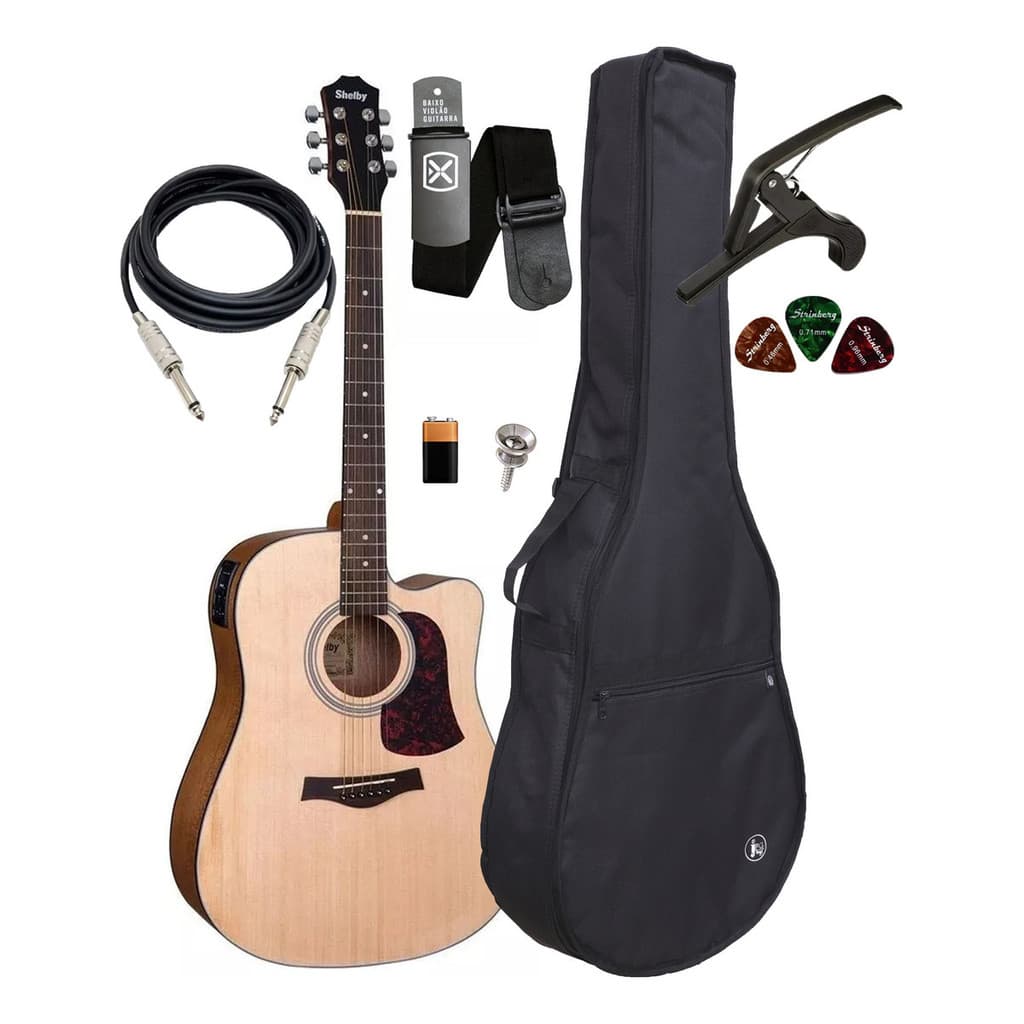 Violão Elétrico Shelby Sgd 193c Natural + Capa E Acessórios