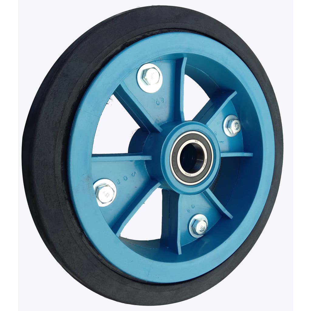 Roda Nucleo Em PP Star 8" (20cm) Pneu de Borracha Rol. Esfera 20mm - PPS8E20