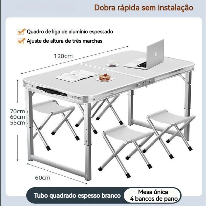 Mesa Dobrável Camping 120x60 Escrivaninhas e Mesas Vira Maleta Para Jardim Praia