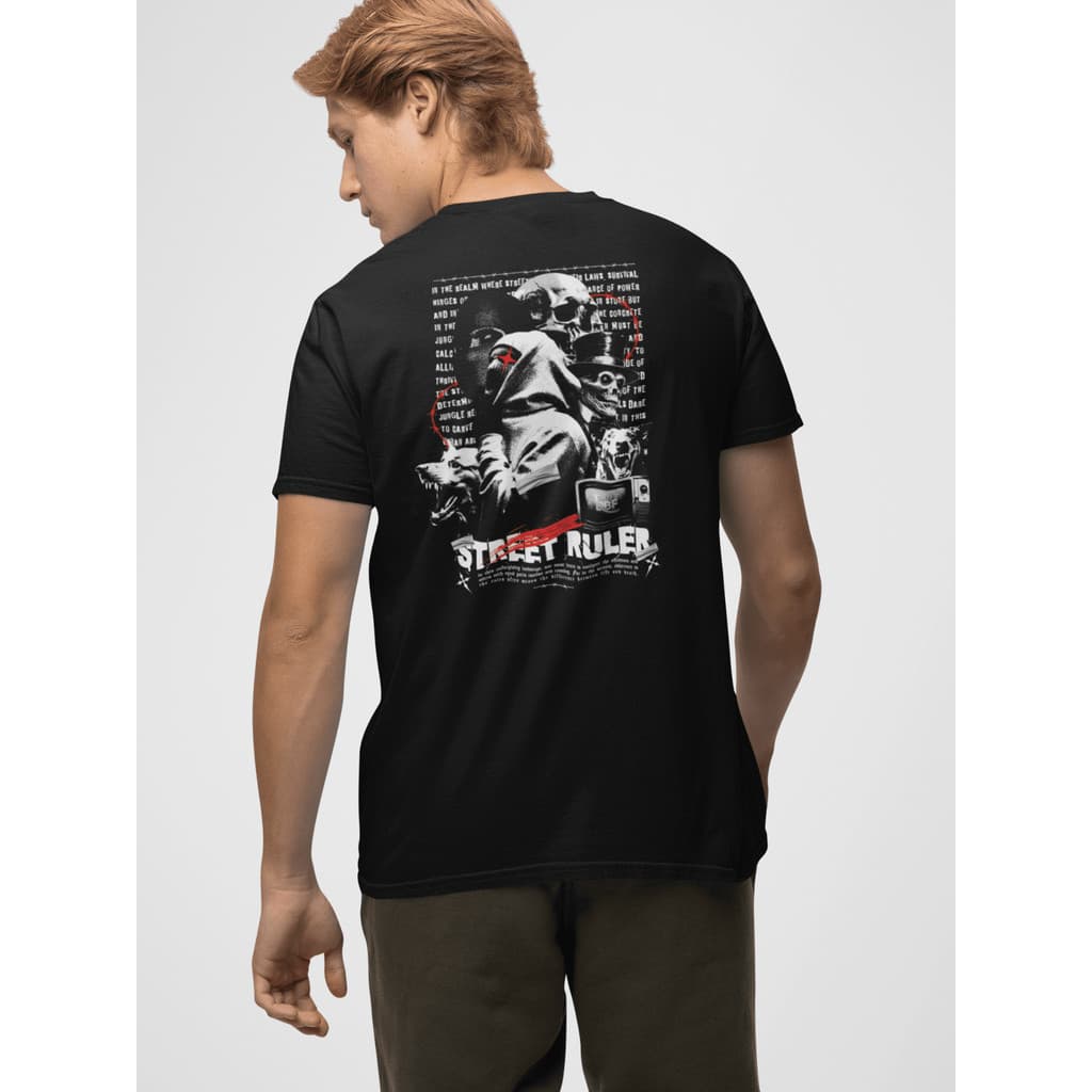 Camiseta Masculina 100% Algodão Gola Careca Blusa Streetwear Estilo de Rua Com Estampa Grande Street Ruler
