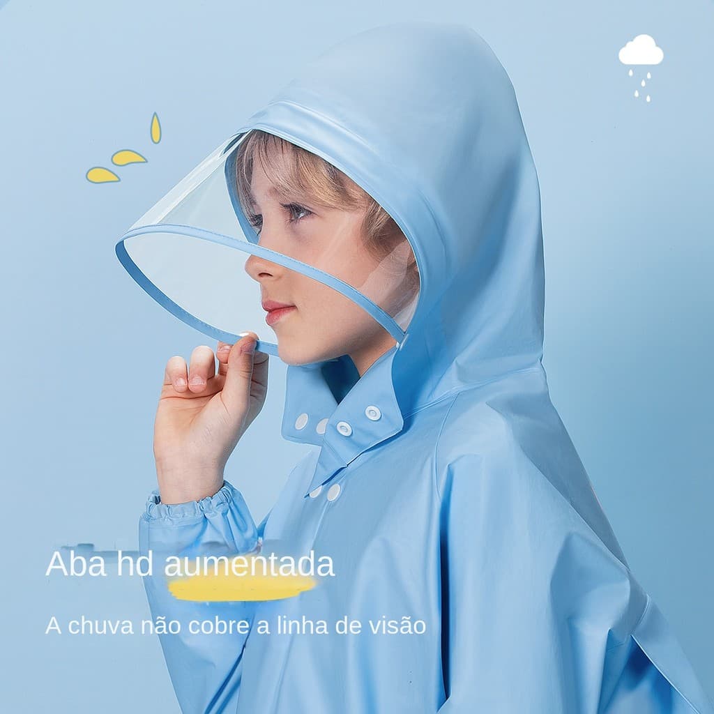 Capa De Chuva Infantil Com Compartimento Para Mochila Menino Menina PVC Impermeável Resistente