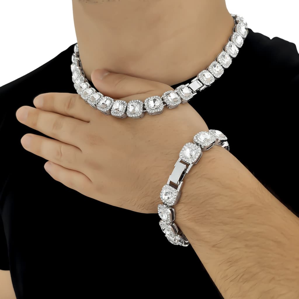 Kit Corrente Pulseira Cravejada Cubico Diamantada Original