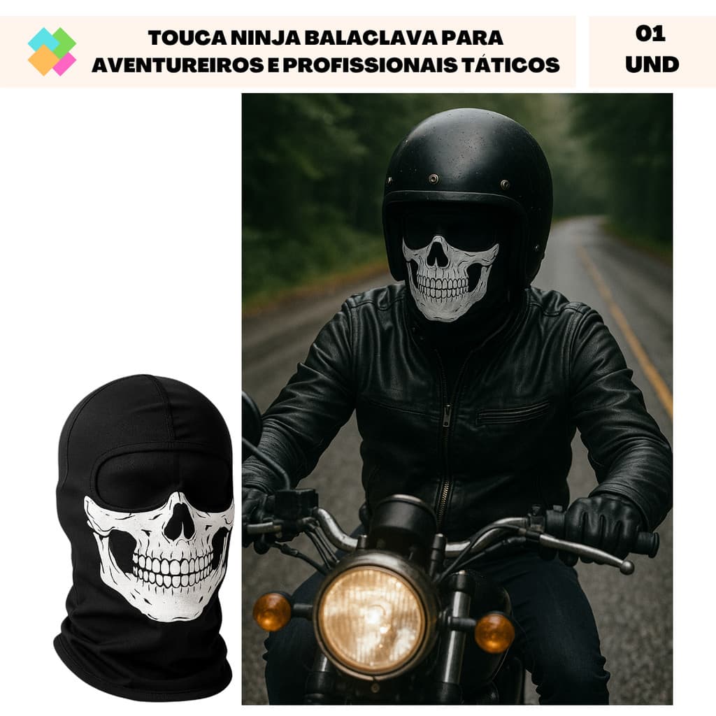 Touca Balaclava Ninja Proteçao UV50+ Térmica Motoqueiro (Esqueleto/ Caveira)