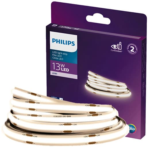 Fita Led Philips COB 5 Metros 13w 24v Luz Neutra 4000k 1200lm/m