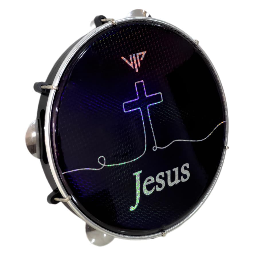 Pandeiro Profissional 10 Pele Holográfica Chave Afinação Jesus Corpo Abs