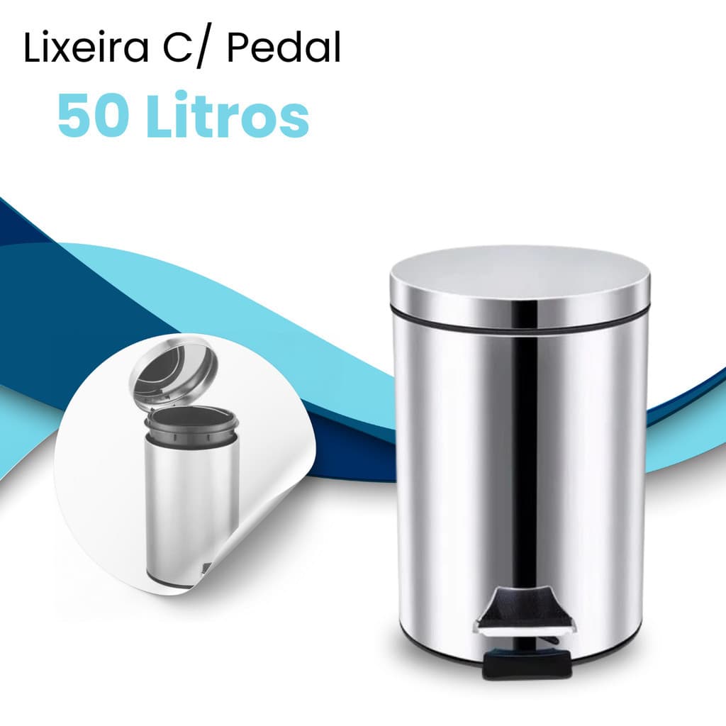Lixeira Inox 50 Litros Com Pedal Cesto Balde Interno Removível Aço Inox