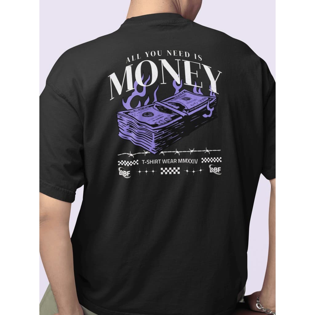 Camiseta Masculina Unissex 100% Algodão Gola Careca Blusa Streetwear Estilo de Rua Gola Redonda Com Estampa Grande Money