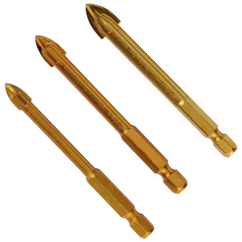Kit 3 Broca de Titânio p/ Vidro e Cerâmica de 6mm 8mm e 10mm