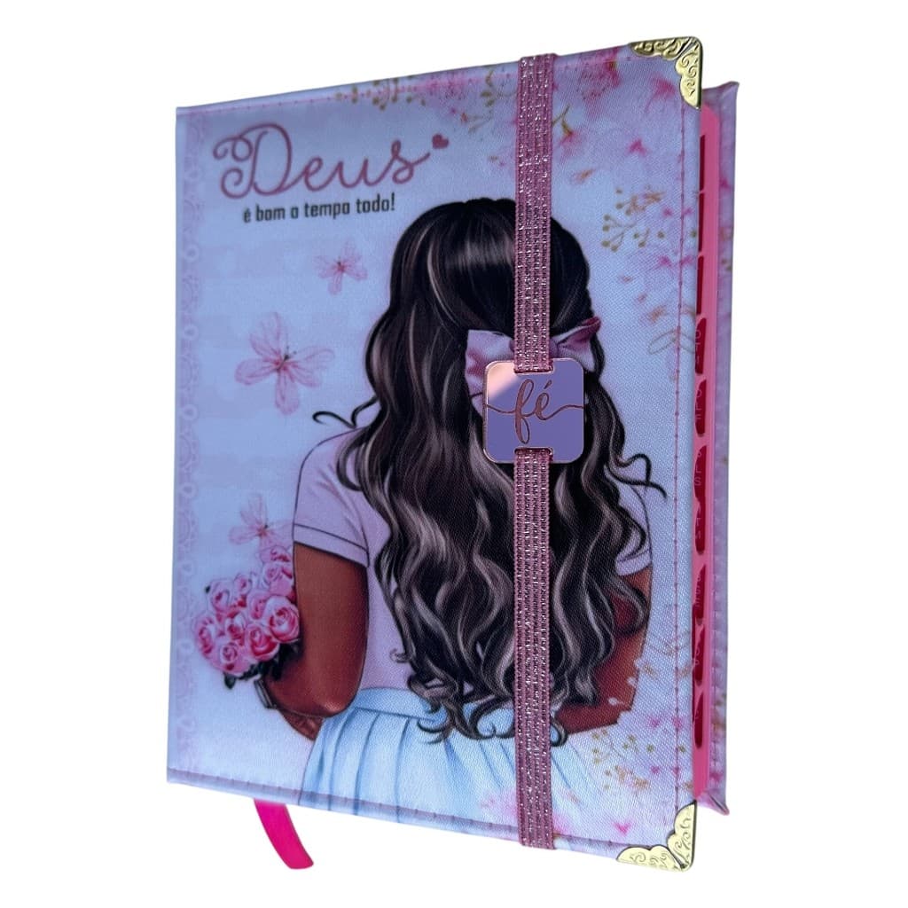 Bíblia Pequena Ntlh Garota Capa dura acolchoada + elástico rosa