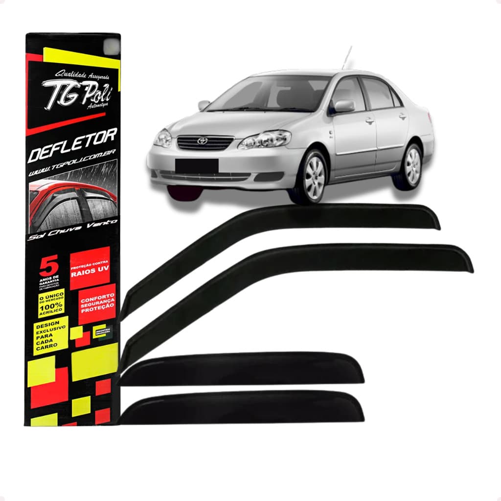 Jogo de Calhas de Chuva Defletores Original TgPoli Toyota Corolla 2003 2004 2005 2006 2007 4 Portas