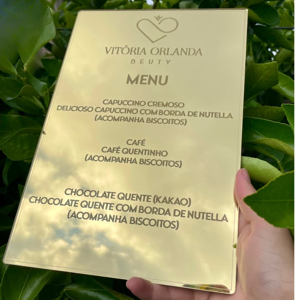 Menu em Acrílico Personalizado Casamento, Recepção, Cerimônia, Festa, Coquetel