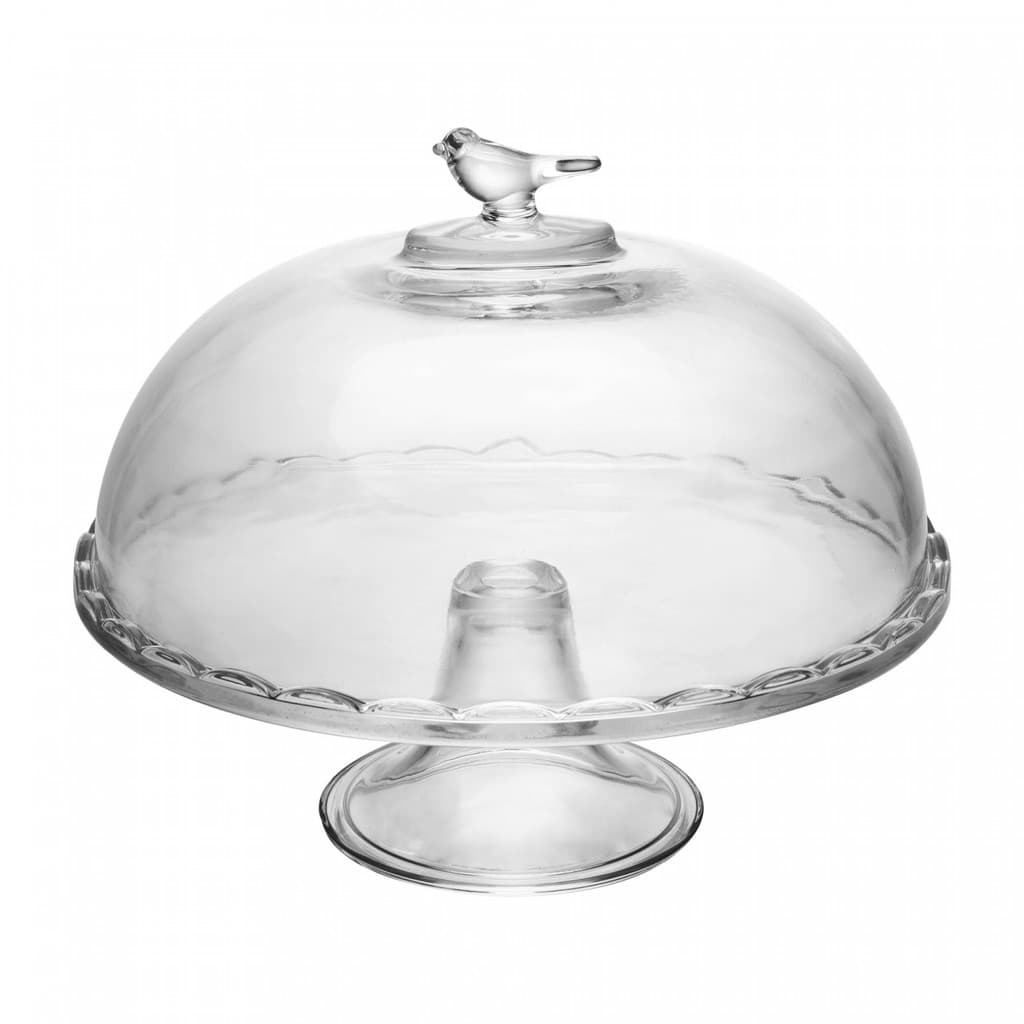 Boleira de Vidro com Pé e Tampa Transparente Wolff 29cm - Prato para Bolo com Cúpula na Festa