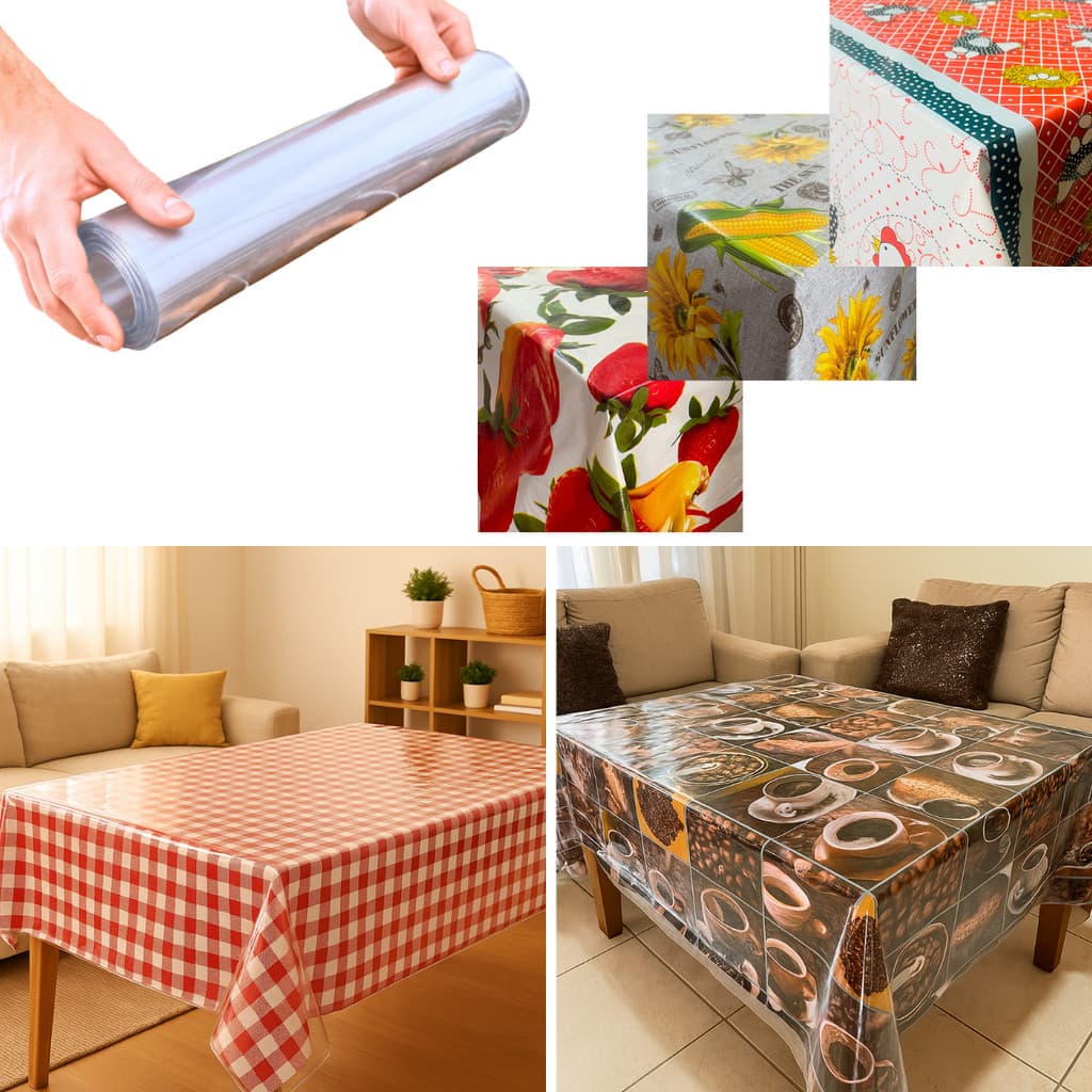 Toalha De Mesa + Plastico Transparente grosso Premium tamanhos variados e estampas variadas